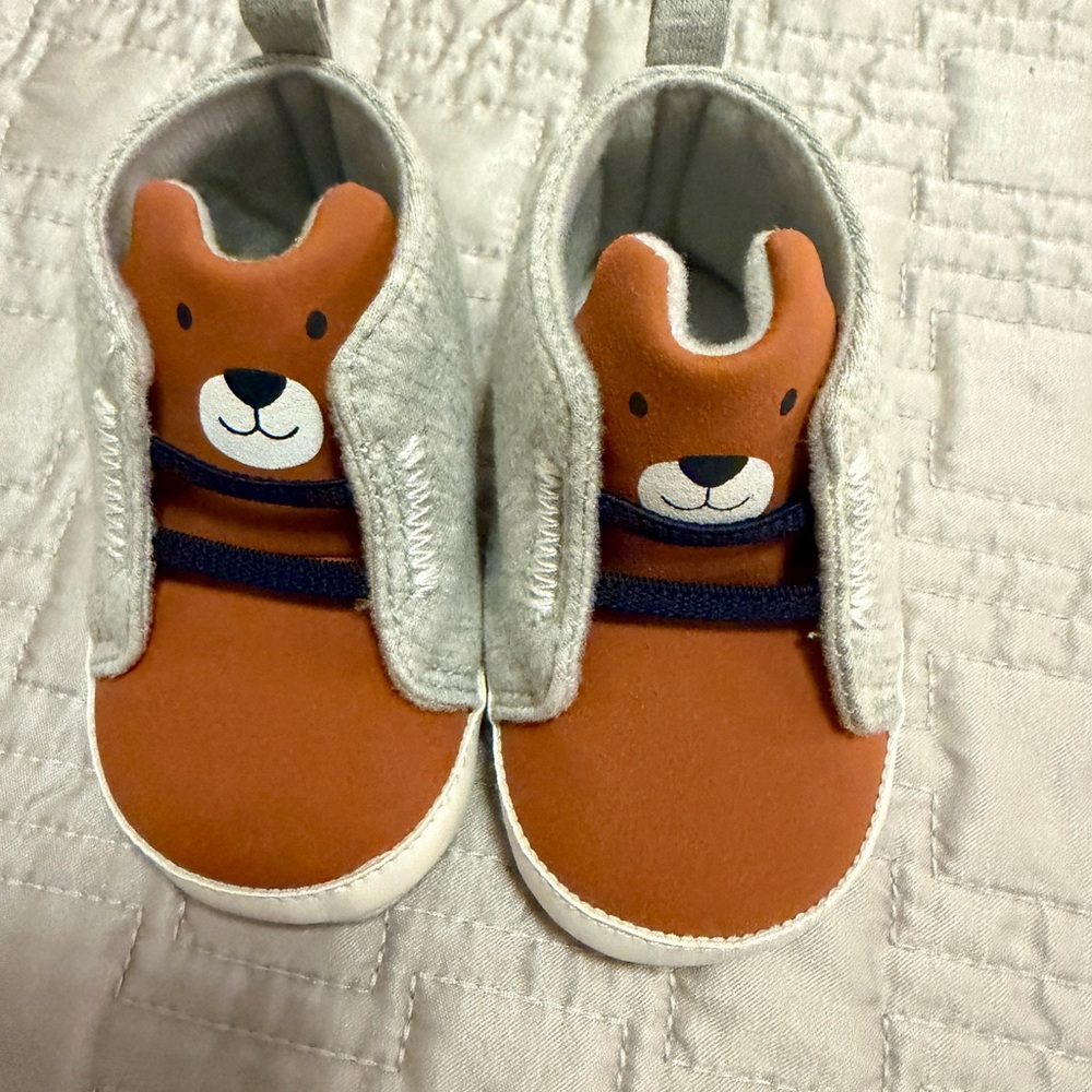Cute Bear Design Baby Shoes - Orange and Gray